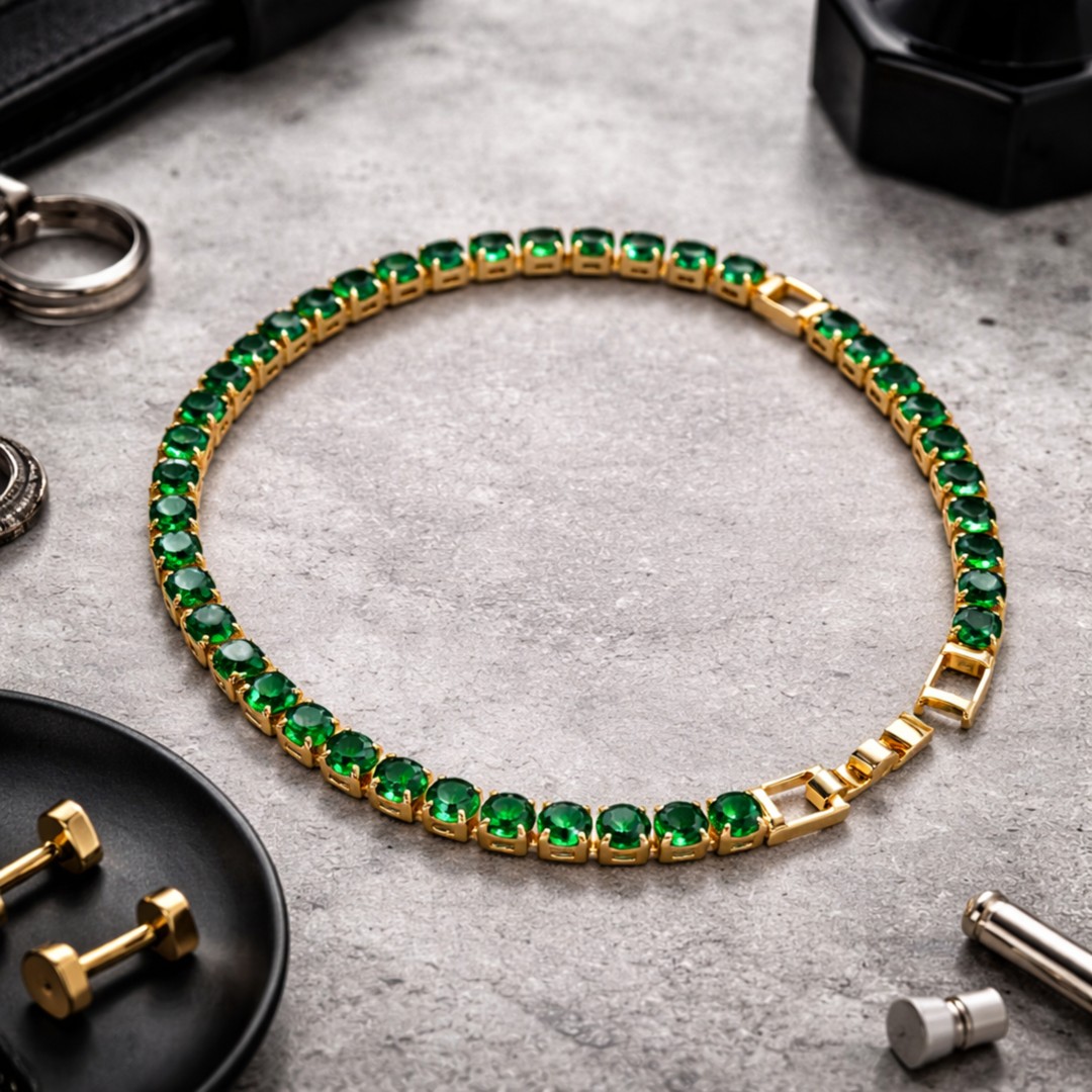 PULSERA EN RODIO CON GEMAS VERDES