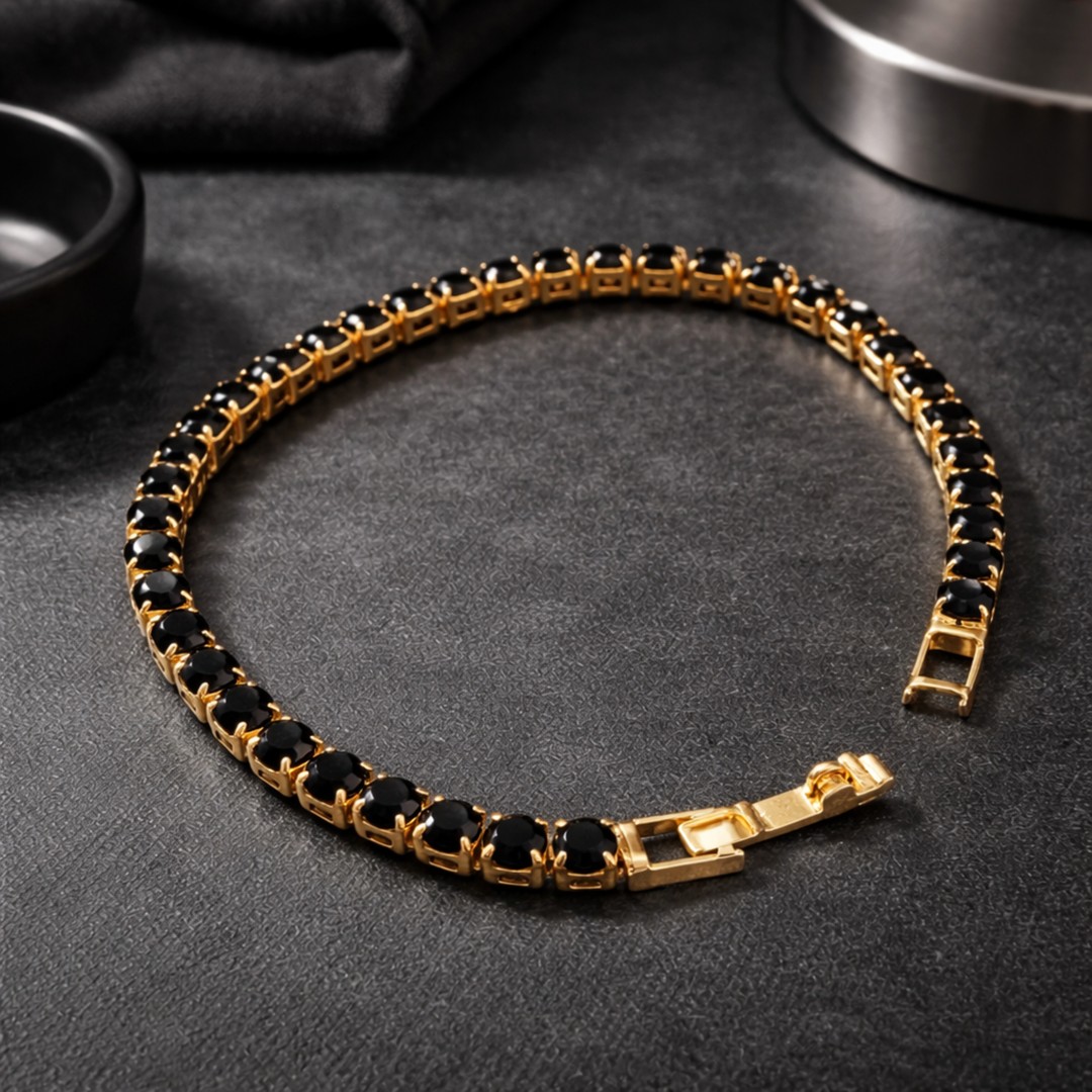 PULSERA EN RODIO CON GEMAS NEGRAS